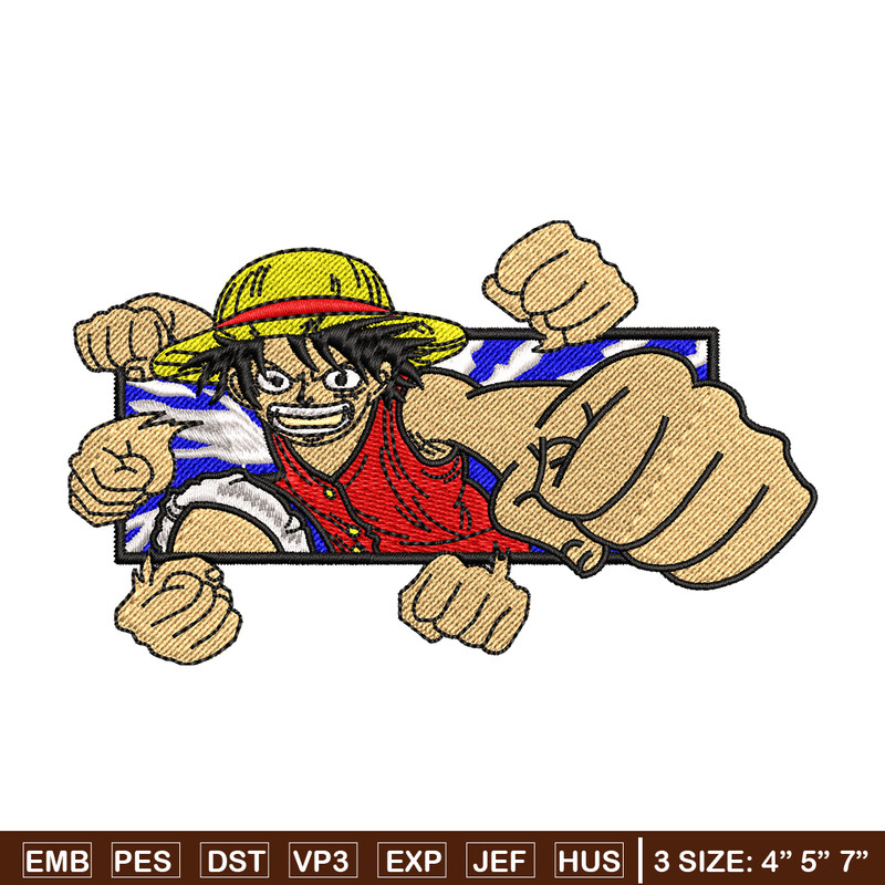Luffy Punch embroidery design, One Piece embroidery, embroidery file, anime design, anime shirt, Digital download.jpg