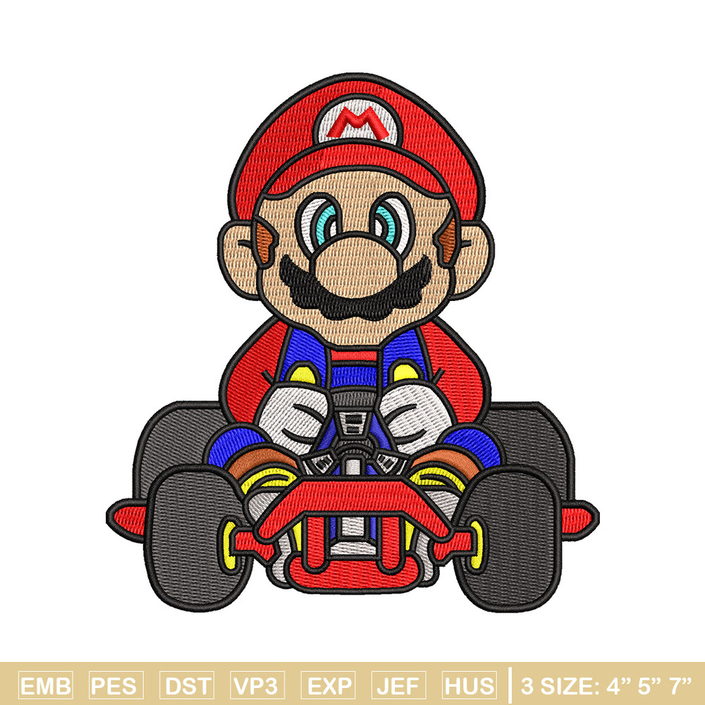 Mario car embroidery design, Mario embroidery, Embroidery file, Embroidery shirt, Emb design, Digital download.jpg