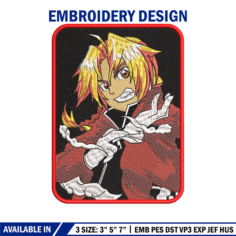 Edward Elric embroidery design, Fullmetal Alchemist embroidery, Logo design, anime design, anime shirt, Digital download.jpg
