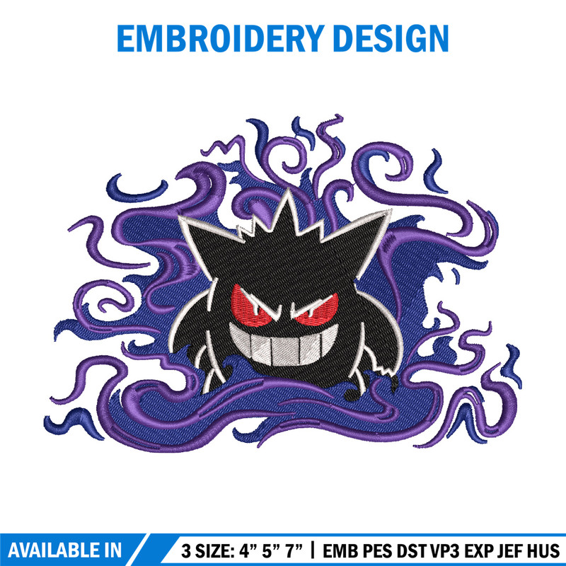 Gengar embroidery design, Pokemon embroidery, Embroidery shirt, Embroidery file, Anime design, Digital download.jpg