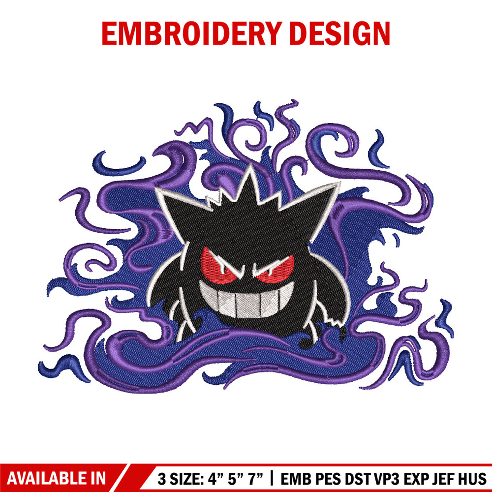 Gengar embroidery design, Pokemon embroidery, Embroidery shirt, Embroidery file, Anime design, Digital download.jpg