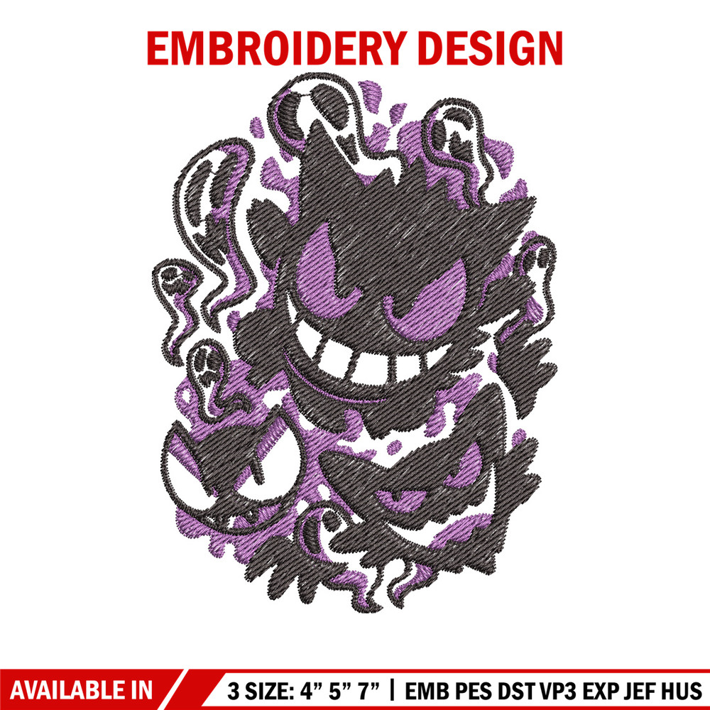 Gengar evolution embroidery design, Pokemon embroidery, Anime design, Embroidery shirt, Embroidery file,Digital download.jpg