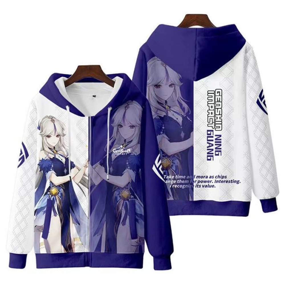 Ningguang Genshin Impact All Over Print 3D Hoodie Zip Hoodie, Genshin Impact Hoodie 3D Zip Hoodie Fleece Hoodie