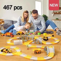 467pcs Children Electric Track Toy Car Engineering Car Kids Educational Toys Track Car Train Toys For Children Birthday