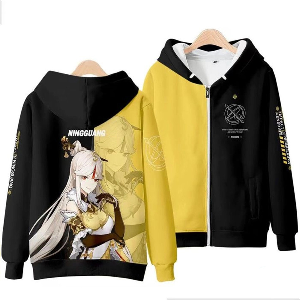 Ningguang Genshin Impact All Over Print 3D Hoodie Zip Hoodie, Genshin Impact Hoodie 3D Zip Hoodie Fleece Hoodie