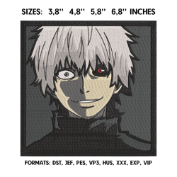 ken kaneki embroidery design file, tokyo ghoul anime embroidery design, machine embroidery, anime pes design brother