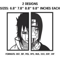 Sasuke and Itachi Embroidery Design File, Naruto Anime Embroidery Design, Machine embroidery pattern, Anime Design Pes