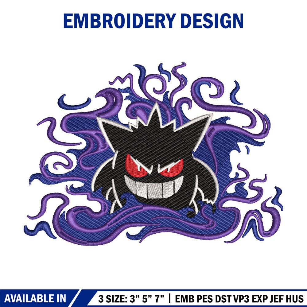 Gengar embroidery design, Pokemon embroidery, Embroidery shirt, Embroidery file, Anime design, Digital download.jpg