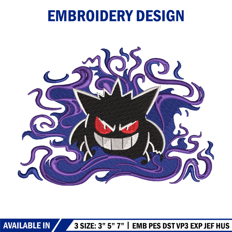 Gengar embroidery design, Pokemon embroidery, Embroidery shirt, Embroidery file, Anime design, Digital download.jpg