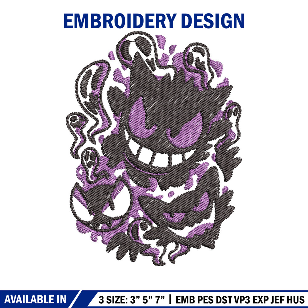 Gengar evolution embroidery design, Pokemon embroidery, Anime design, Embroidery shirt, Embroidery file,Digital download.jpg