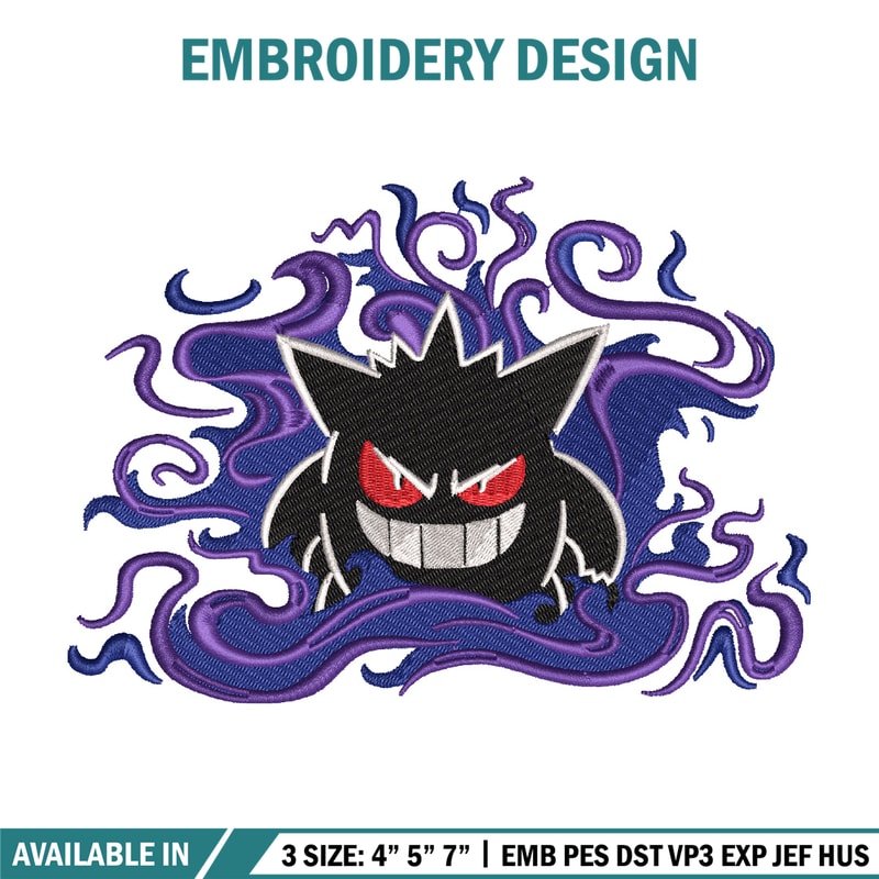 Gengar embroidery design, Pokemon embroidery, Embroidery shirt, Embroidery file, Anime design, Digital download.jpg
