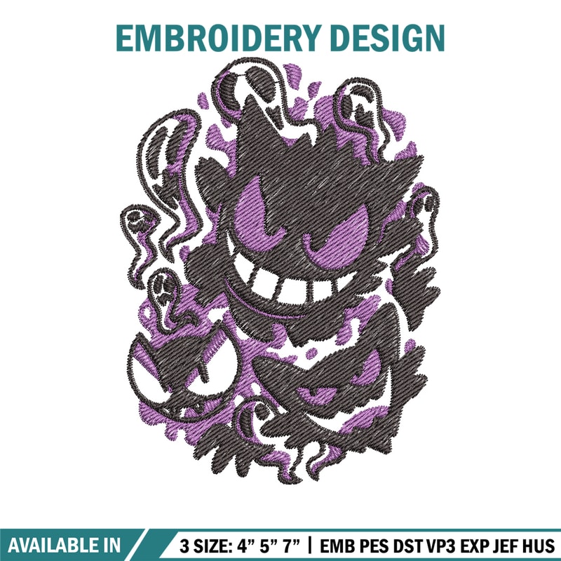Gengar evolution embroidery design, Pokemon embroidery, Anime design, Embroidery shirt, Embroidery file,Digital download.jpg