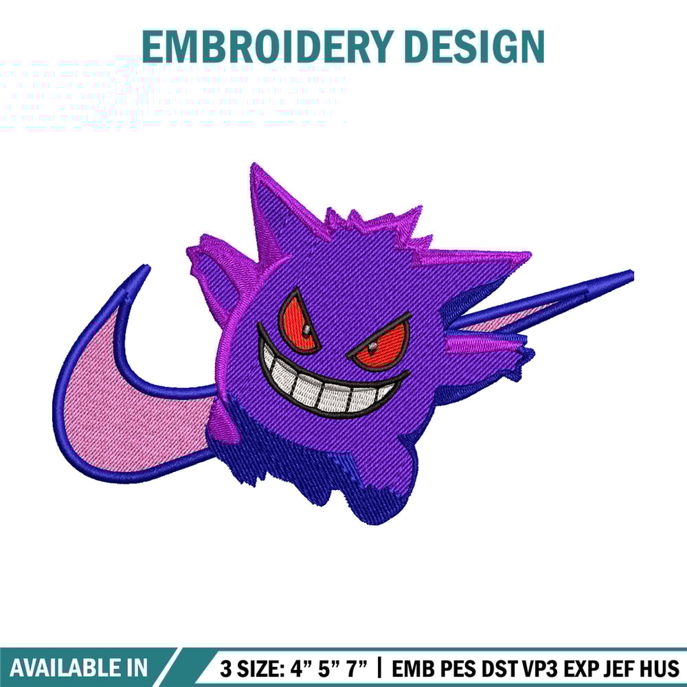 Gengar Nike embroidery design, Pokemon embroidery, nike design, anime design, anime shirt, Digital download.jpg