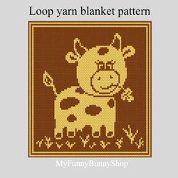 Loop yarn Cow finger knitted blanket pattern PDF Download