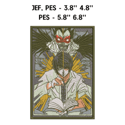 yagami light embroidery design file, death note anime embroidery design, machine embroidery, anime design pes