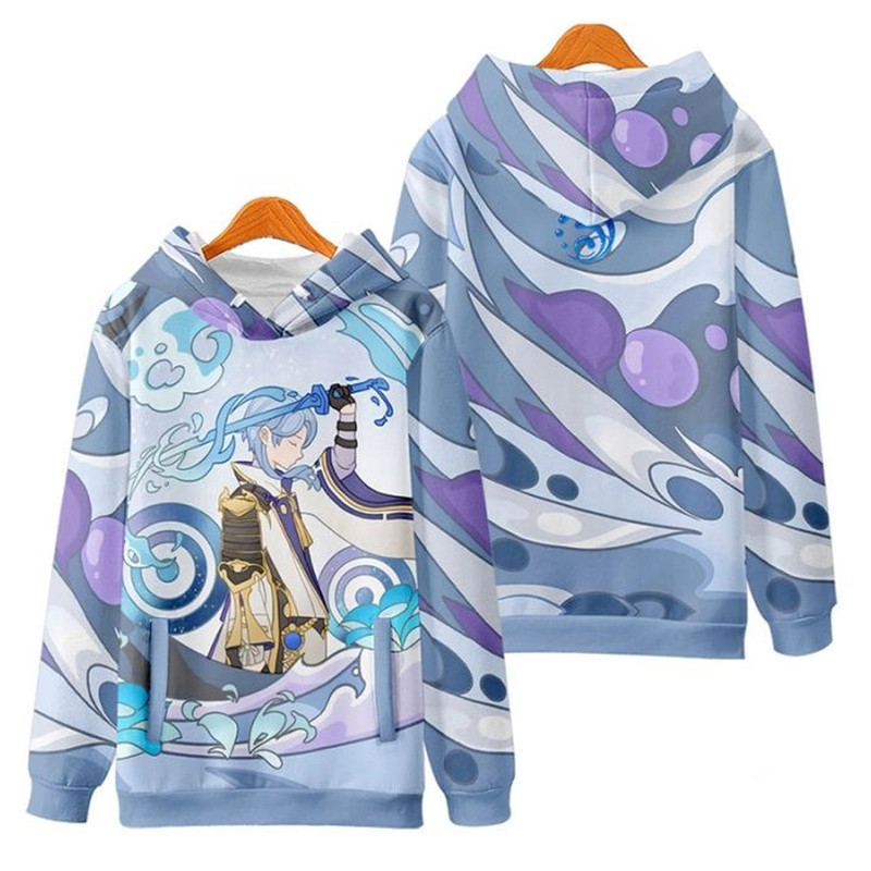 Kamisato Aya Genshin Impact All Over Print 3D Hoodie Zip Hoodie, Genshin Impact Hoodie 3D Zip Hoodie Fleece Hoodie