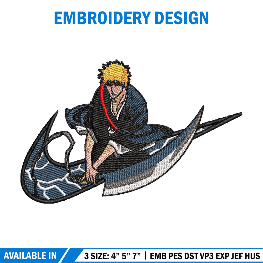 Ichigo x nike embroidery design, Bleach embroidery, Nike design, Embroidery shirt, Embroidery file, Digital download.jpg
