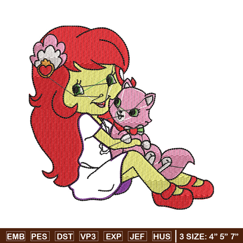 Morangunho gato aplique embroidery design, cartoon embroidery, Embroidery file, Nike design, Instant download.jpg