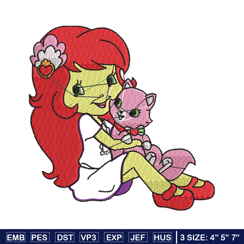 Morangunho gato aplique embroidery design, cartoon embroidery, Embroidery file, Nike design, Instant download.jpg