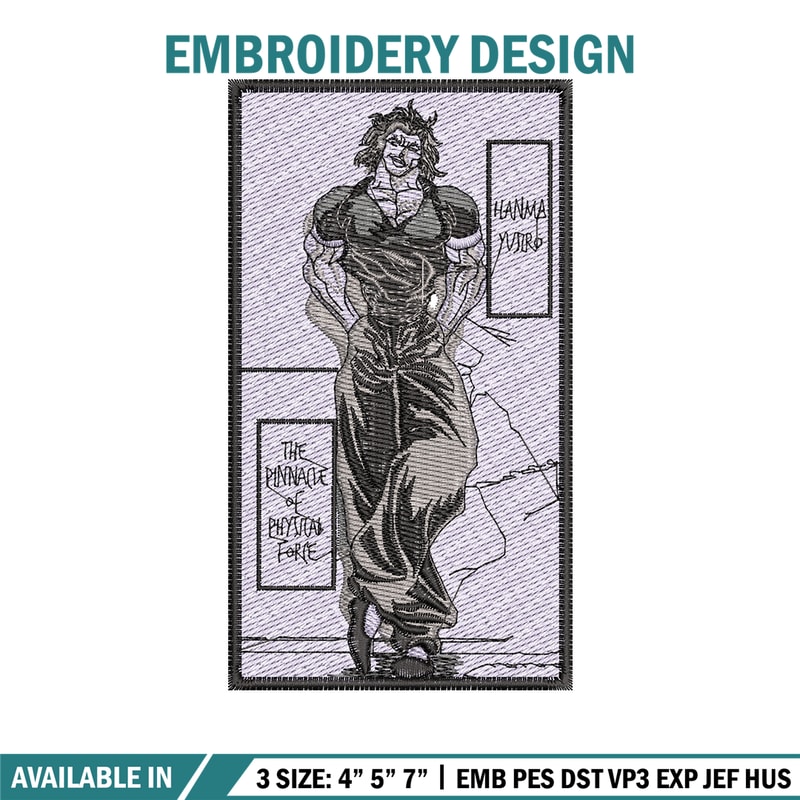 Hanma yujiro embroidery design, Baki embroidery, Anime design, Embroidery shirt, Embroidery file, Digital download.jpg