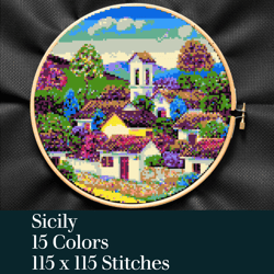 Sicily Cross Stitch Pattern,  Cross stitch PDF  Download,  Italy Cross Stitch Pattern