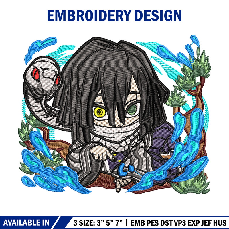 Iguro Obanai chibi embroidery design, Kimetsu no Yaiba embroidery, embroidery file, anime design, Digital download.jpg