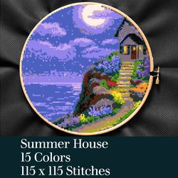 Summer House Cross Stitch Pattern, Cross stitch PDF Download,  Landscape Cross Stitch