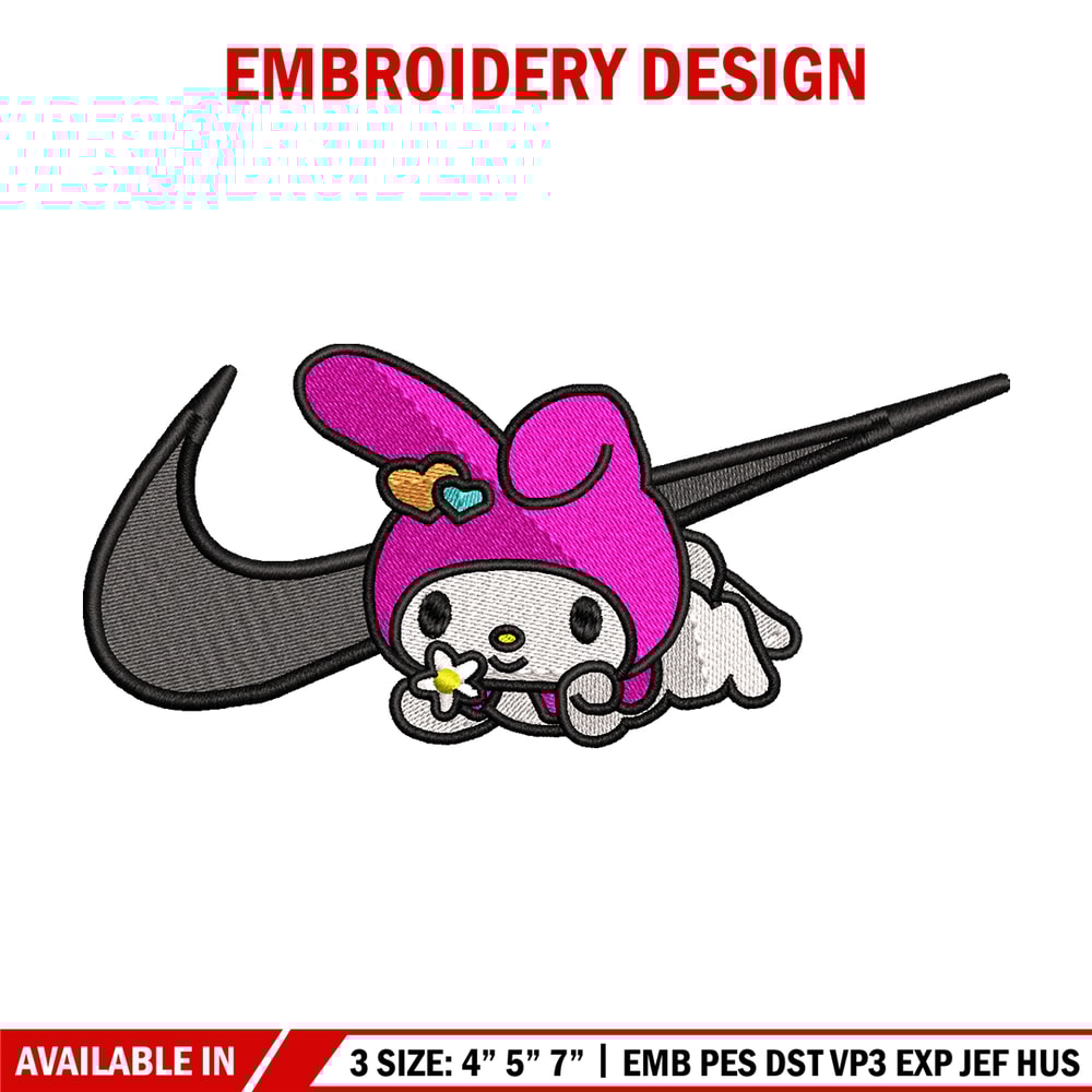 Kuromi Nike embroidery design, Hello kitty embroidery, Nike design, cartoon design, cartoon shirt, Digital download.jpg
