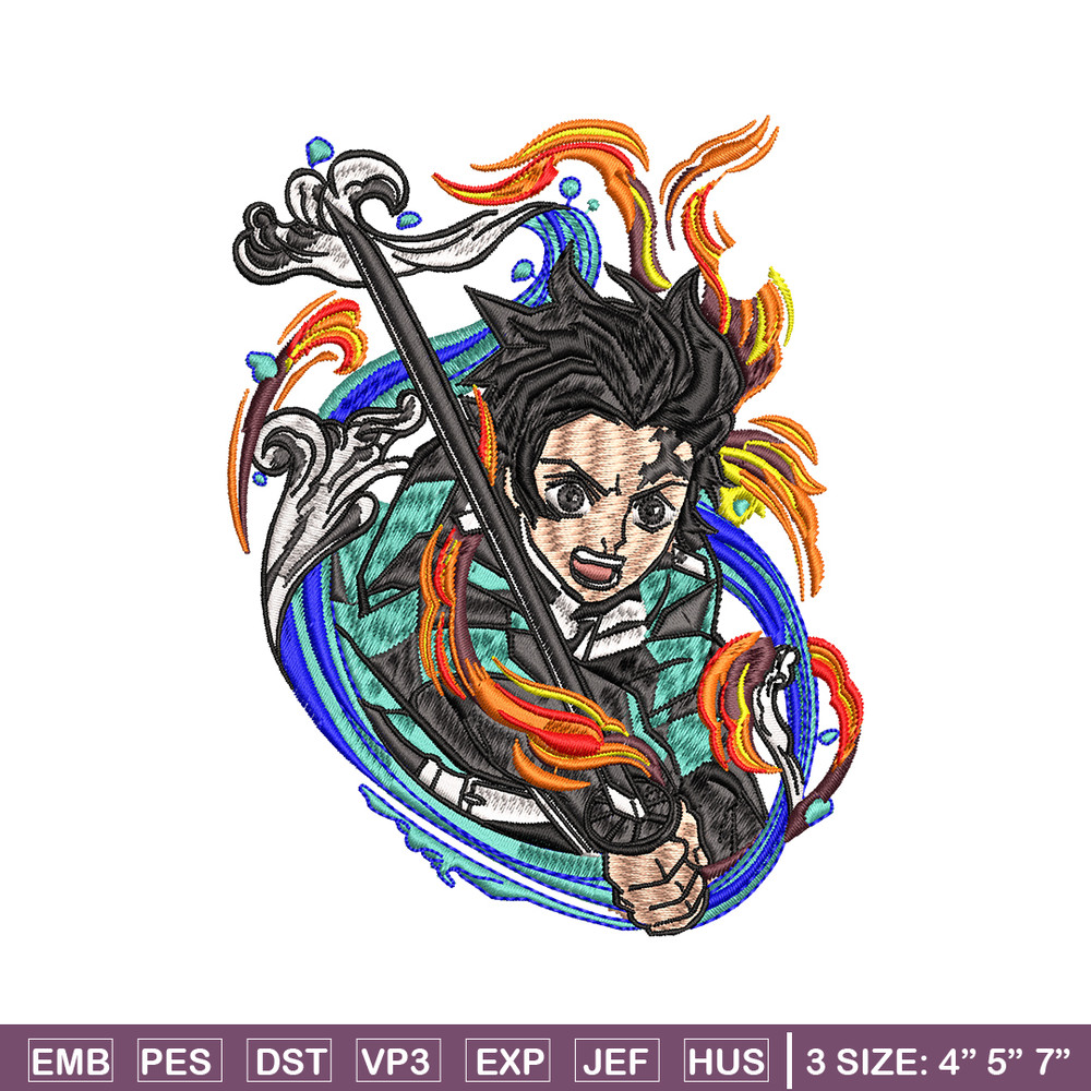 Tanjiro fire and water embroidery design, Kimetsu no Yaiba embroidery, anime design, anime shirt, Digital download.jpg