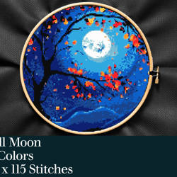 full moon cross stitch pattern, cross stitch pdf, art decor, landscape cross stitch
