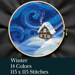 winter cross stitch pattern, cross stitch pdf download, landscape cross stitch