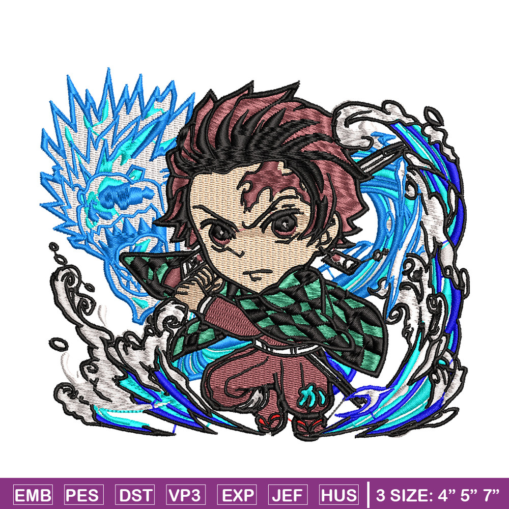 Tanjiro water breathing dragon chibi embroidery design, Kimetsu no Yaiba embroidery, anime design, Digital download.jpg