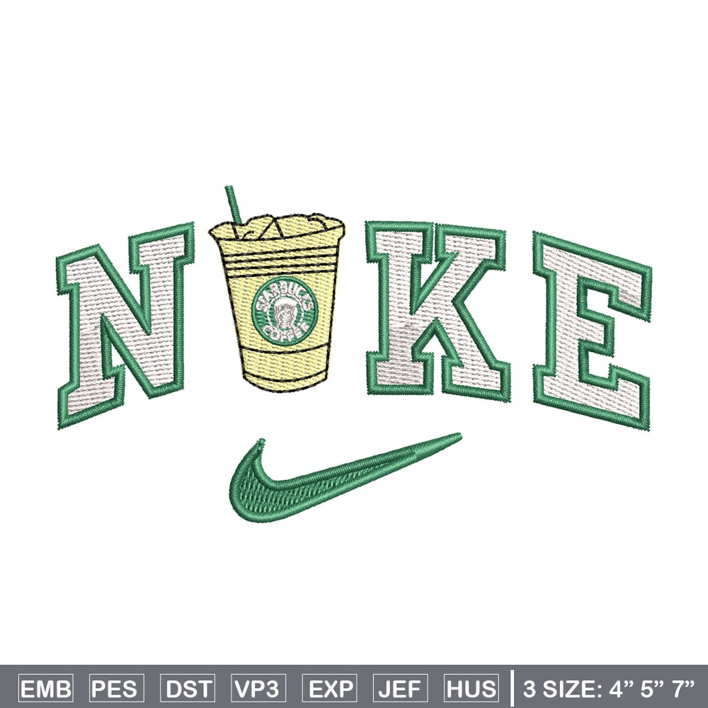 Nike coffee embroidery design, Starbuck embroidery, Nike design, Embroidery shirt, Embroidery file,Digital download.jpg