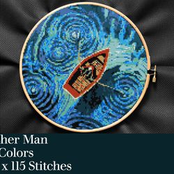 Fisher Man Cross Stitch Pattern, Cross stitch PDF, Art Decor, Home Decor