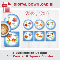 3 Aquarium Fish Templates - Sublimation Waterslade Pattern - Car Coaster Design - Digital Download
