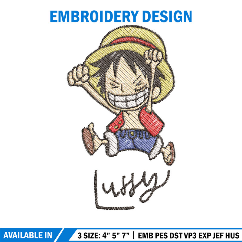 Luffy chibi embroidery design, One piece embroidery, Anime design, Embroidery file, Embroidery shirt, Digital download (3).jpg