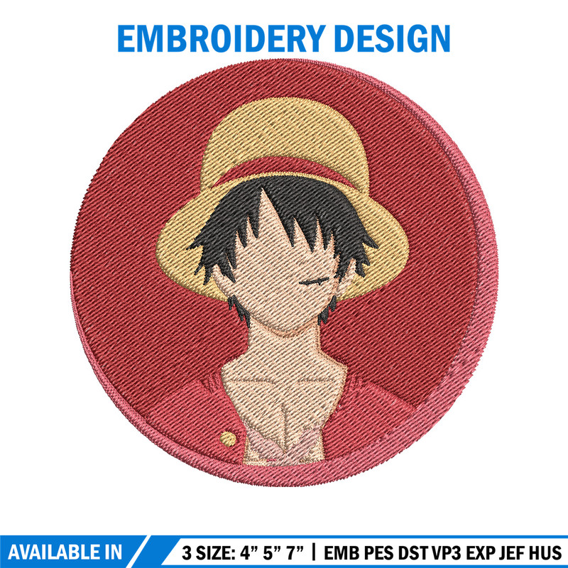 Luffy circle embroidery design, One piece embroidery, Anime design, Embroidery file, Embroidery shirt, Digital download.jpg