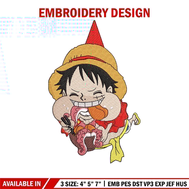 Luffy eating meat embroidery design, One Piece embroidery, logo design, Embroidery shirt, anime shirt, Instant download.jpg