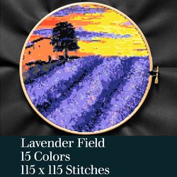 Lavender Field Cross Stitch Pattern, Cross stitch PDF, Art Decor, Home Decor, Landscape Cross Stitch Pattern