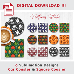 6 Trendy Puffy Halloween Templates - Sublimation Waterslade Pattern - Car Coaster Design - Digital Download