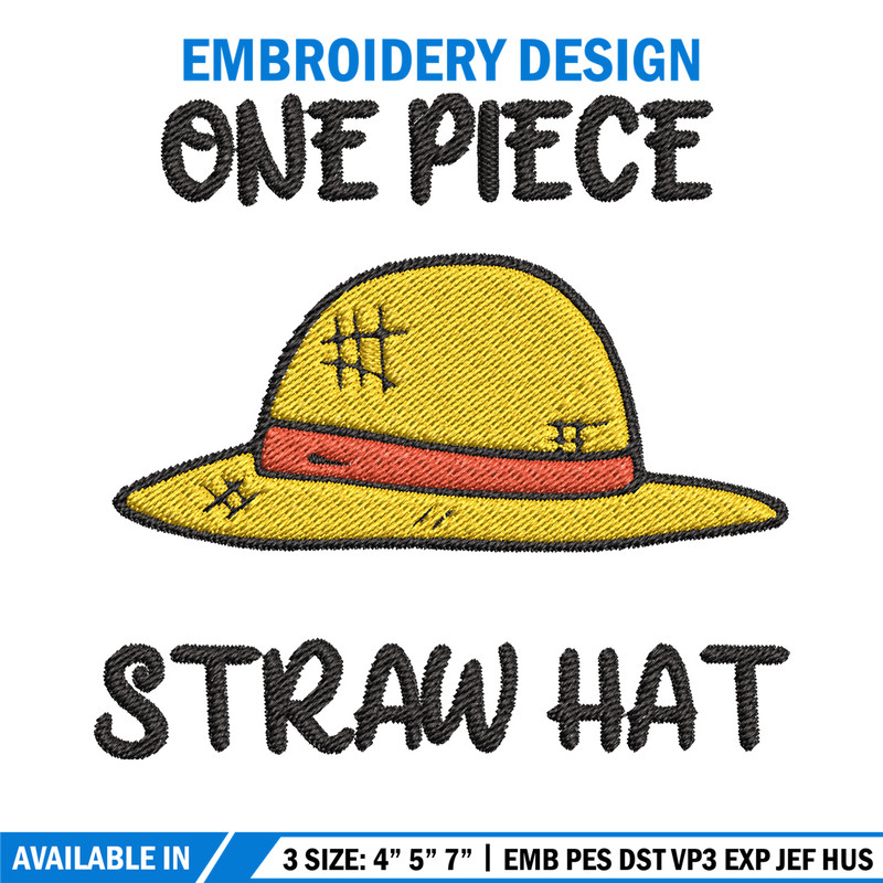 Luffy hat embroidery design, One piece embroidery, Anime design, Embroidery file, Embroidery shirt, Digital download.jpg