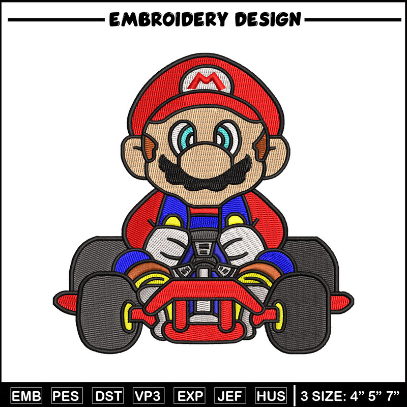 Mario car embroidery design, Super Mario bros embroidery, game design, logo design, game shirt, Digital download..jpg