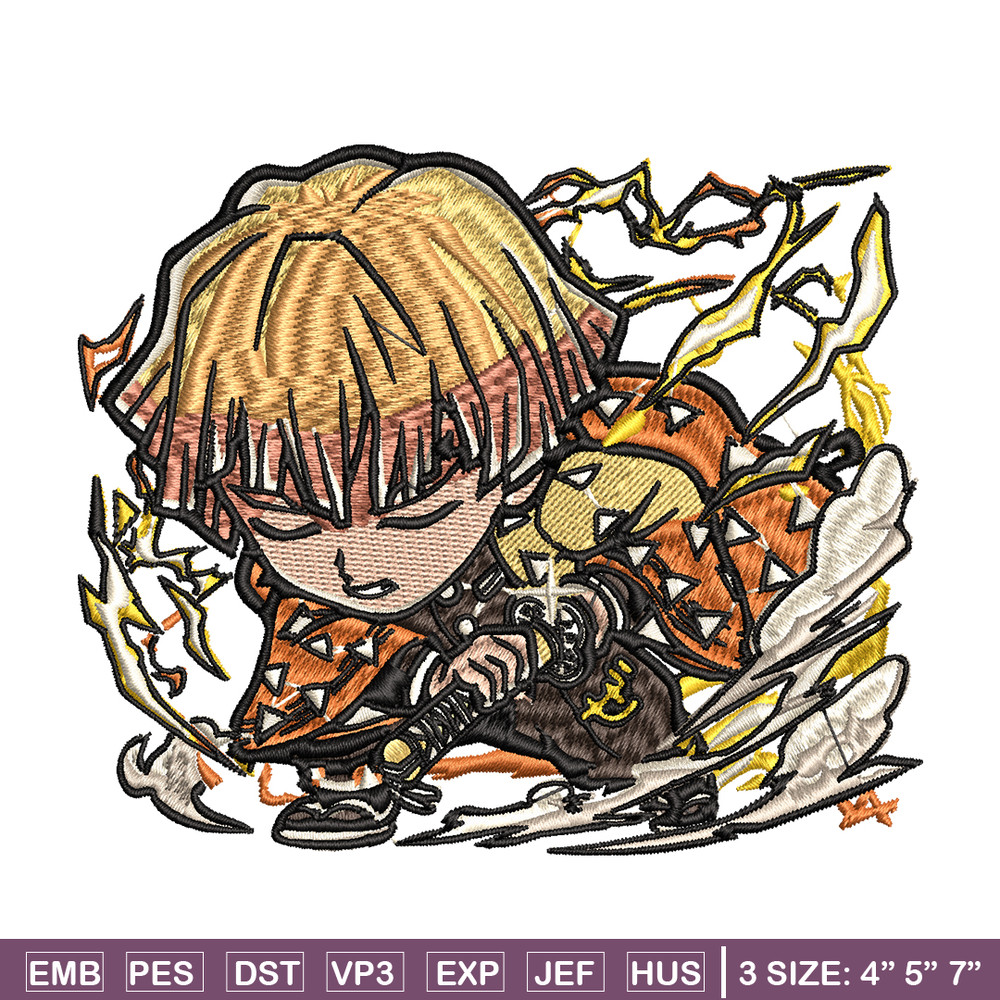 Zenitsu Thunder Breathing chibi embroidery design, Kimetsu no Yaiba embroidery, anime design, Digital download.jpg