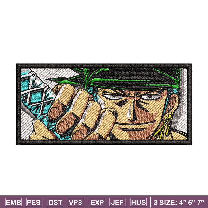 Zoro rectangle embroidery design, One Piece embroidery, embroidery file, anime design, anime shirt, Digital download.jpg