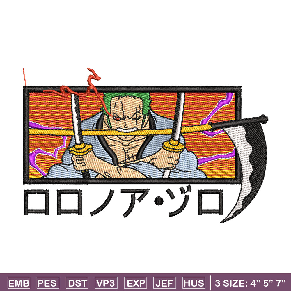 Zoro scythe embroidery design, One Piece embroidery, embroidery file, anime design, anime shirt, Digital download.jpg