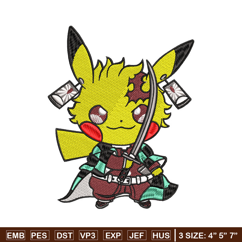 Pikachu Tanjiro Demon embroidery design, Pokemon embroidery, logo design, anime design, anime shirt, Digital download.jpg