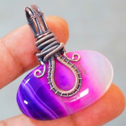purple agate pendant wire wrapped handmade pendant copper wire jewellery women's gifts jewellery birthday gifts