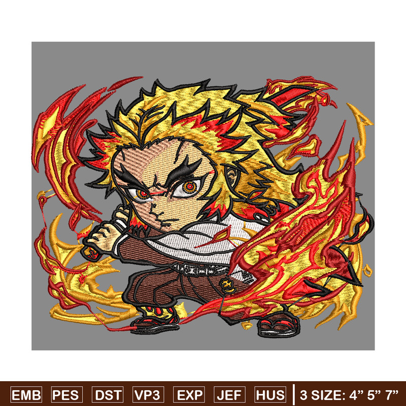 Rengoku Kyoujurou chibi embroidery design, Kimetsu no Yaiba embroidery, embroidery file, anime design, Digital download.jpg