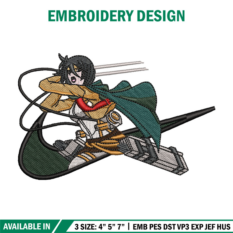 Mikasa swoosh embroidery design, Aot embroidery, Nike design, Embroidery shirt, Embroidery file, Digital download.jpg