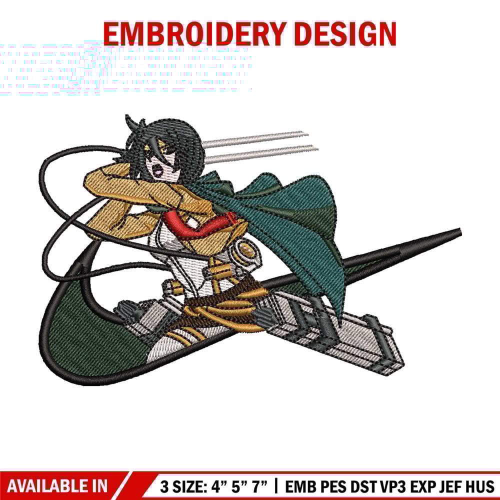 Mikasa swoosh embroidery design, Aot embroidery, Nike design, Embroidery shirt, Embroidery file, Digital download.jpg